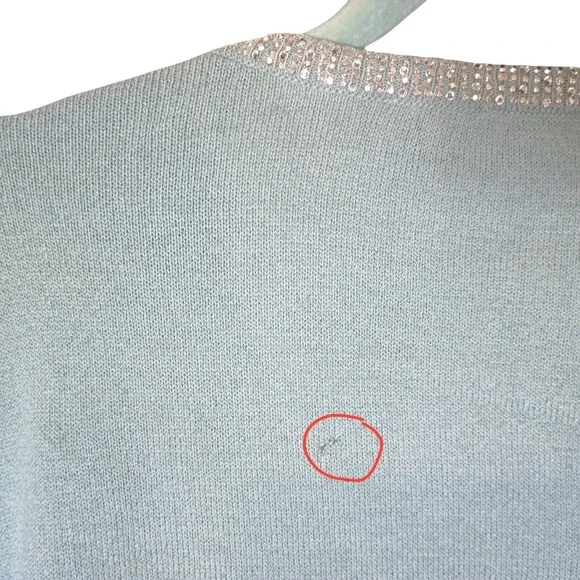 St John Evening Marie Gray Blue Knit Cardigan Sequin Trim Jacket Sz 12 USA Vtg - Picture 12 of 12